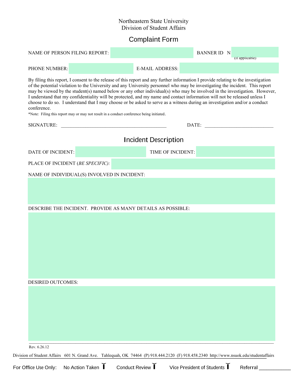 Incident Report Form screenshot