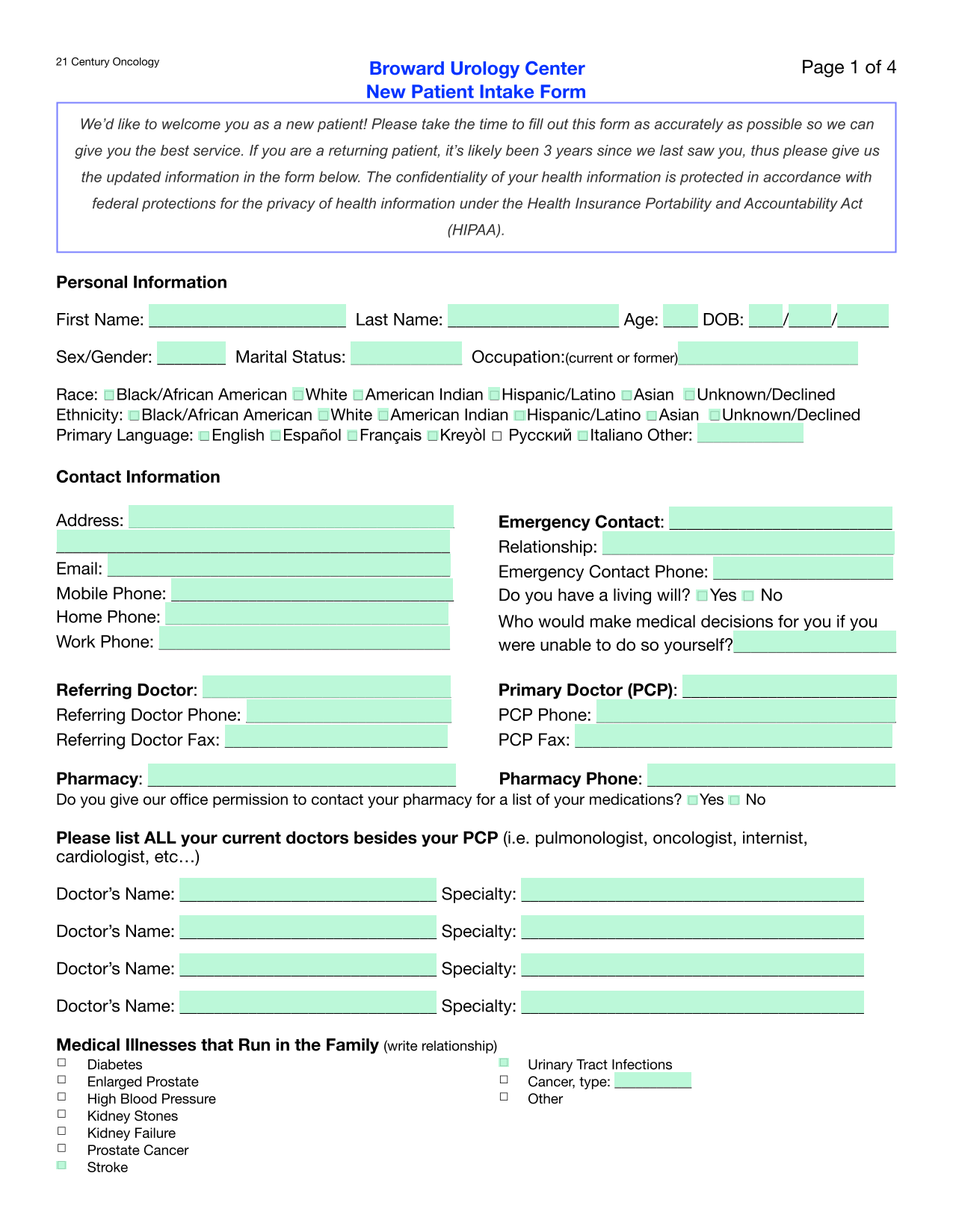 New Patient Intake Form screenshot
