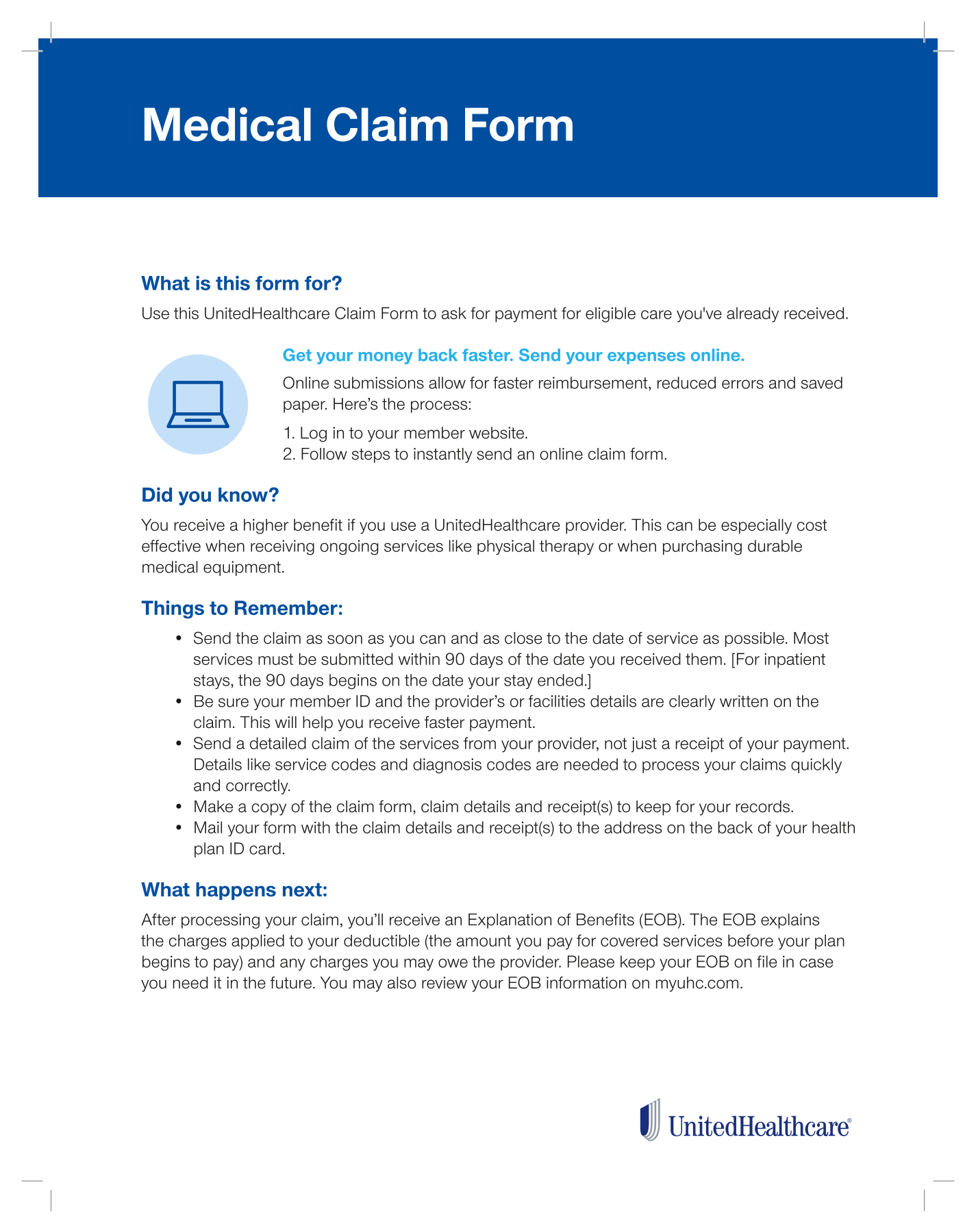 Medical Claim Form screenshot