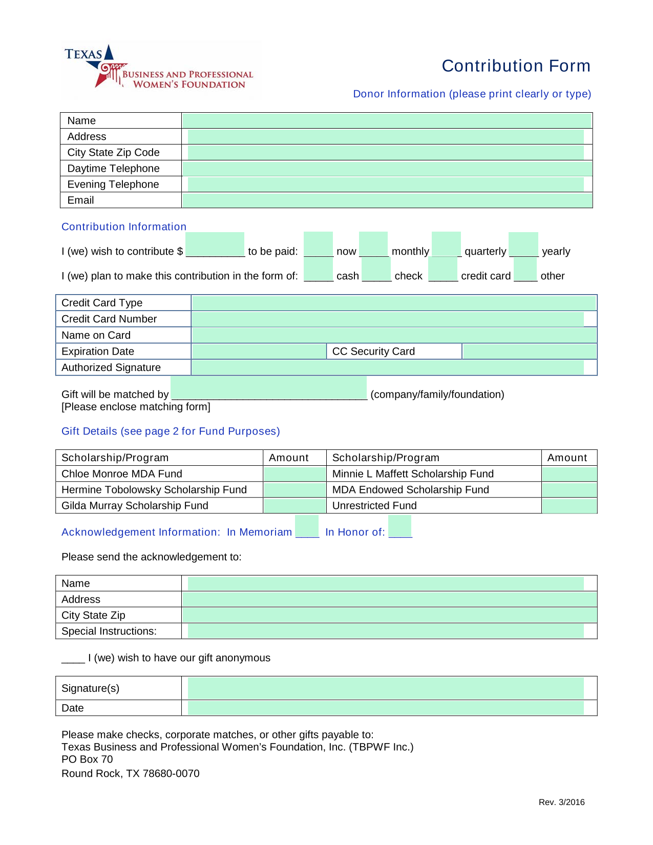 Contribution Form screenshot