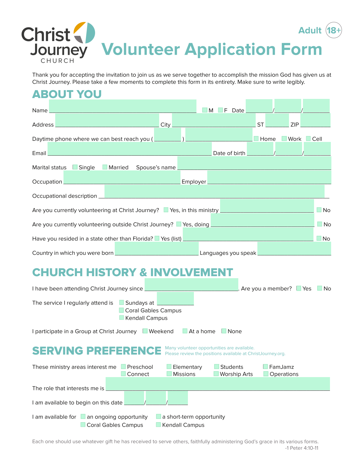 Volunteer Application Form screenshot