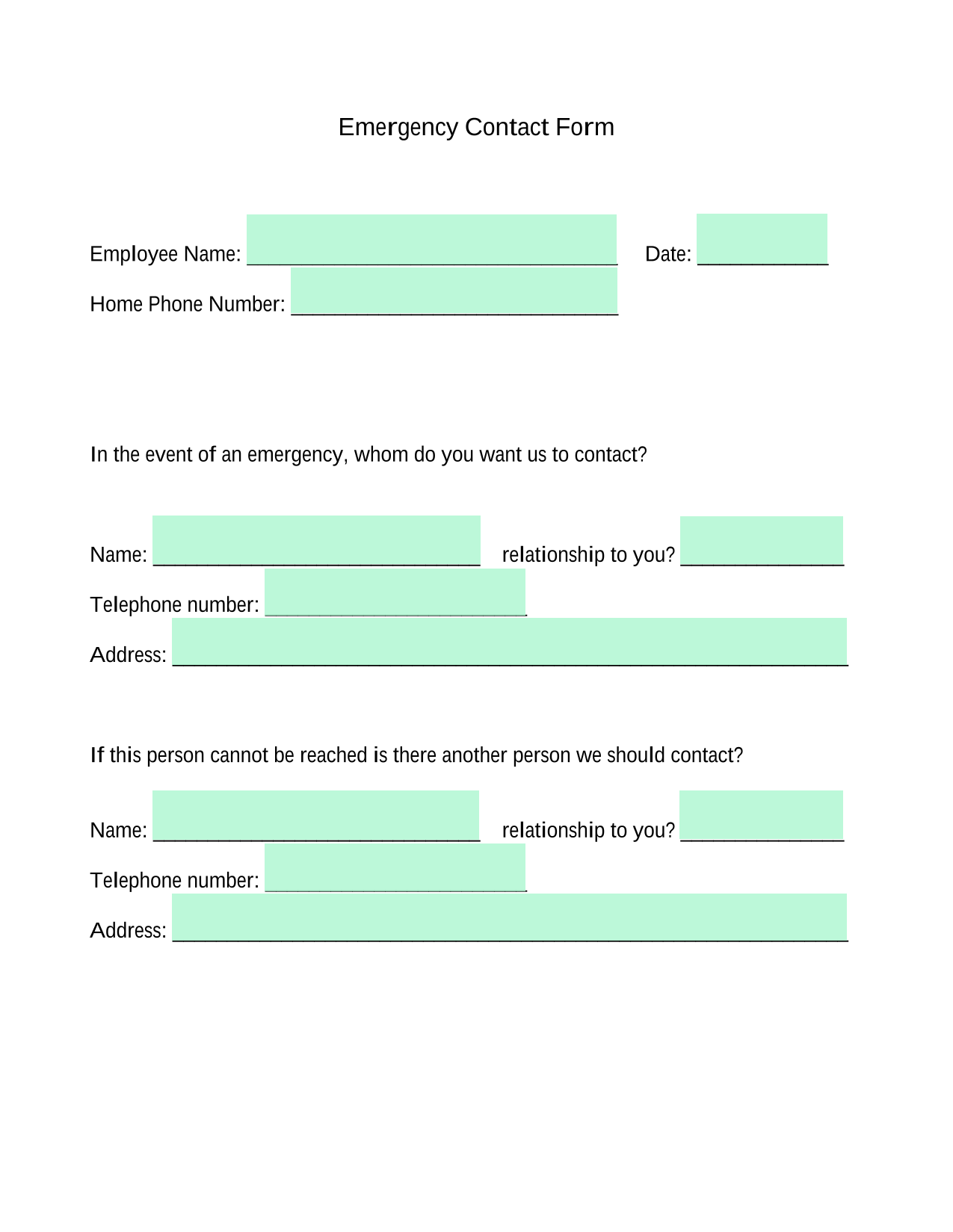 Emergency Contact Form screenshot