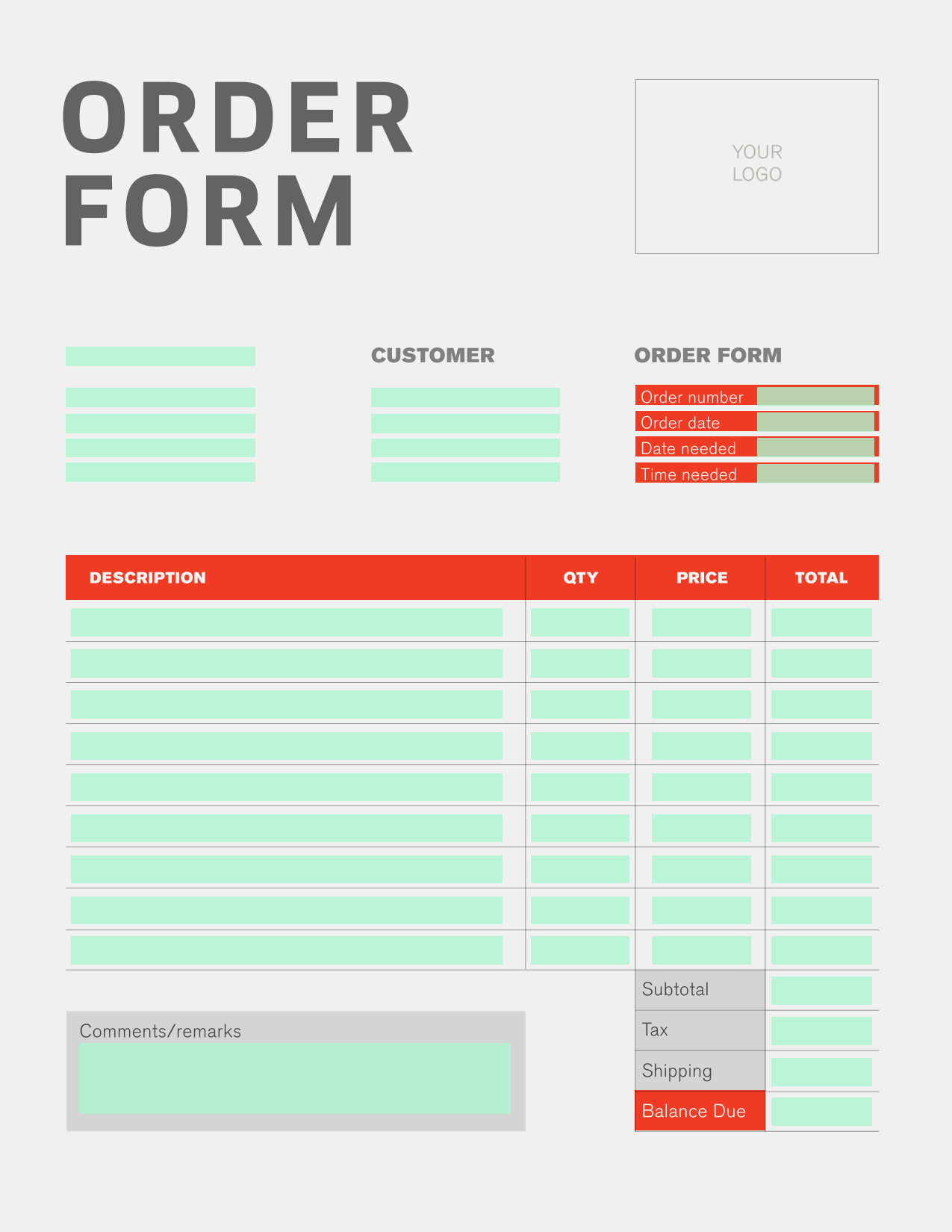 Order Form screenshot