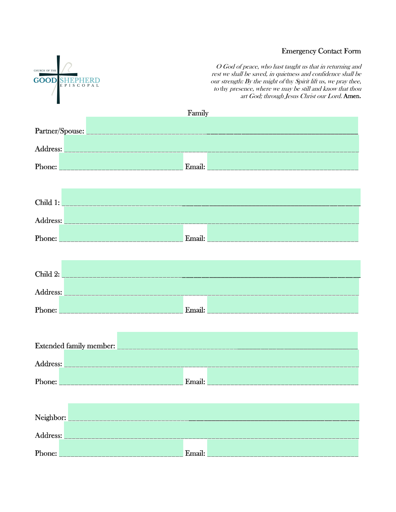 Emergency Contact Form screenshot