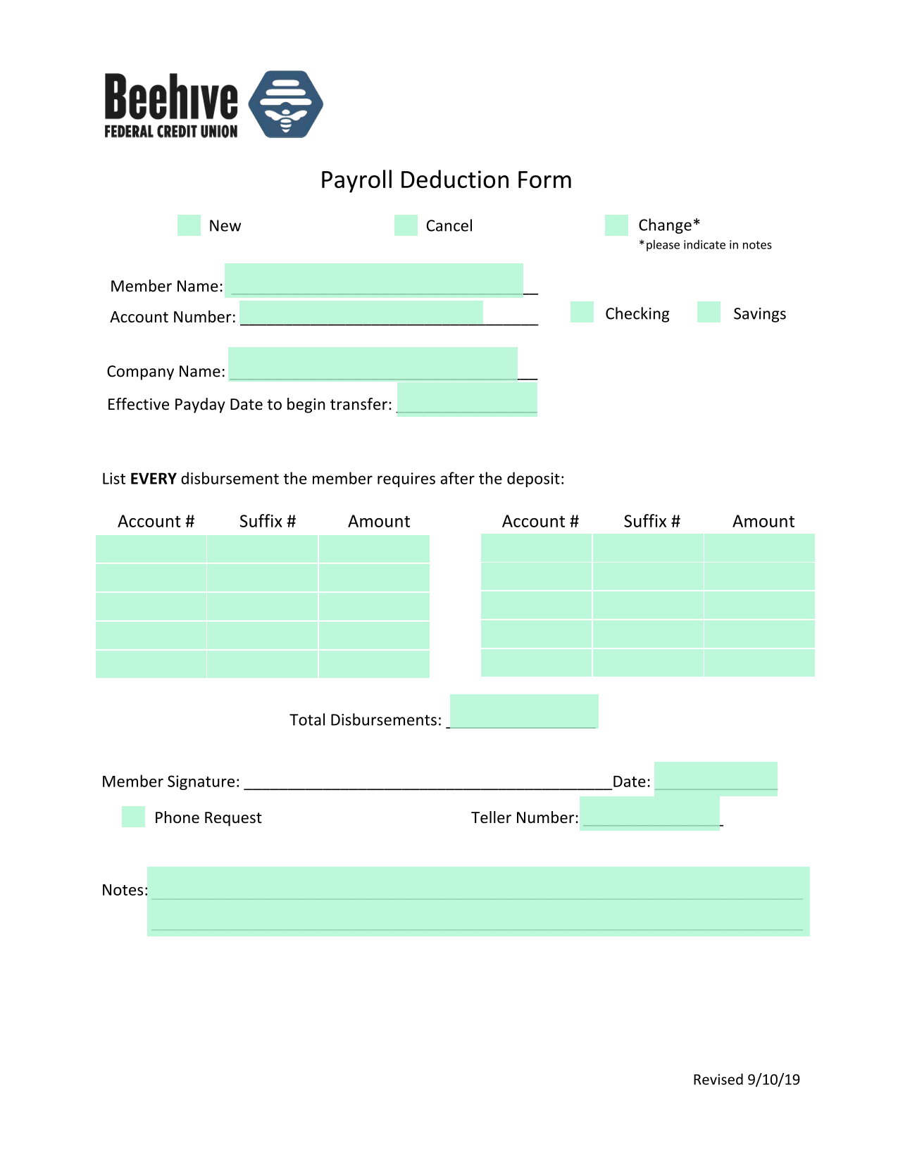 Payroll Deduction Form screenshot