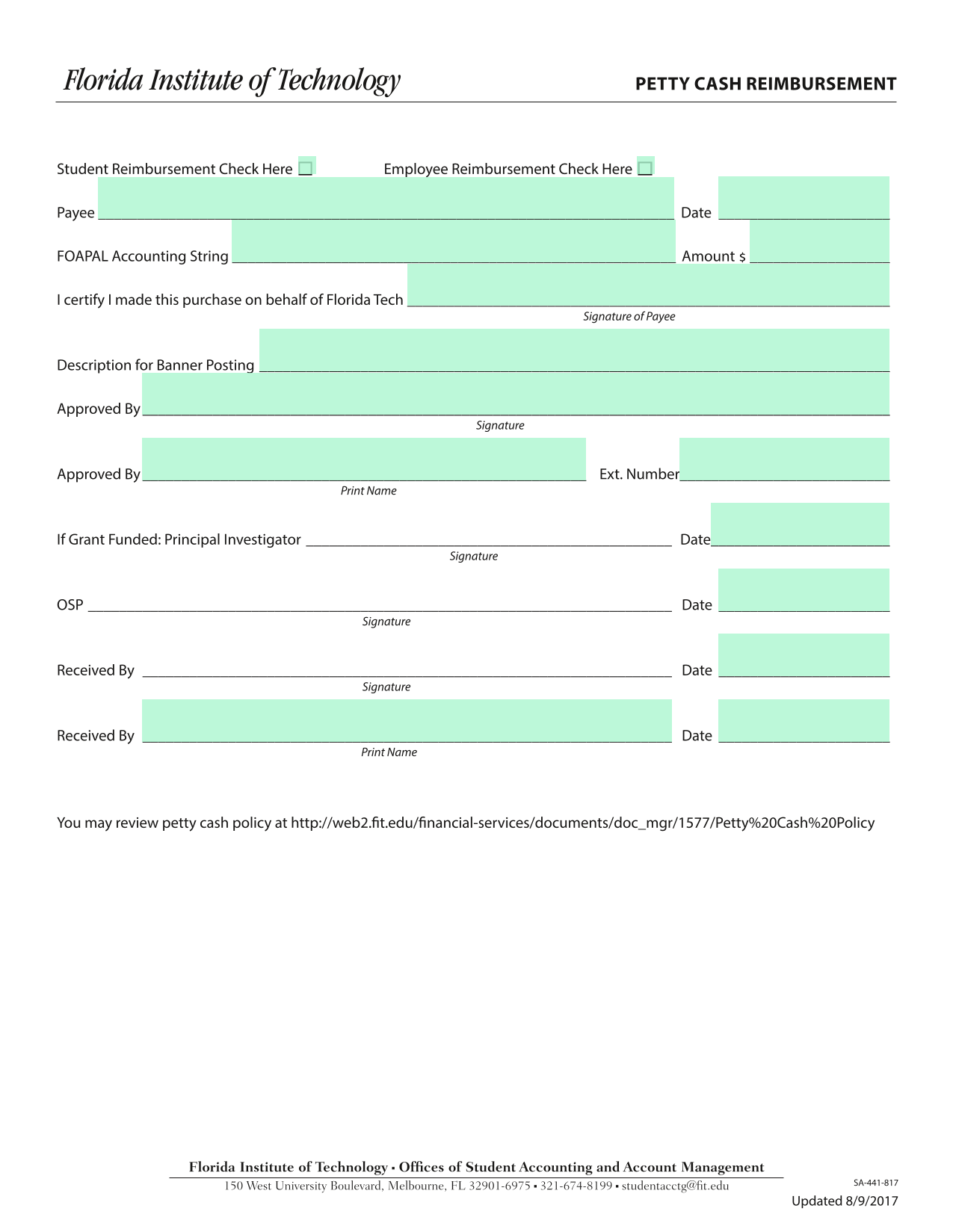 Petty Cash Reimbursement screenshot