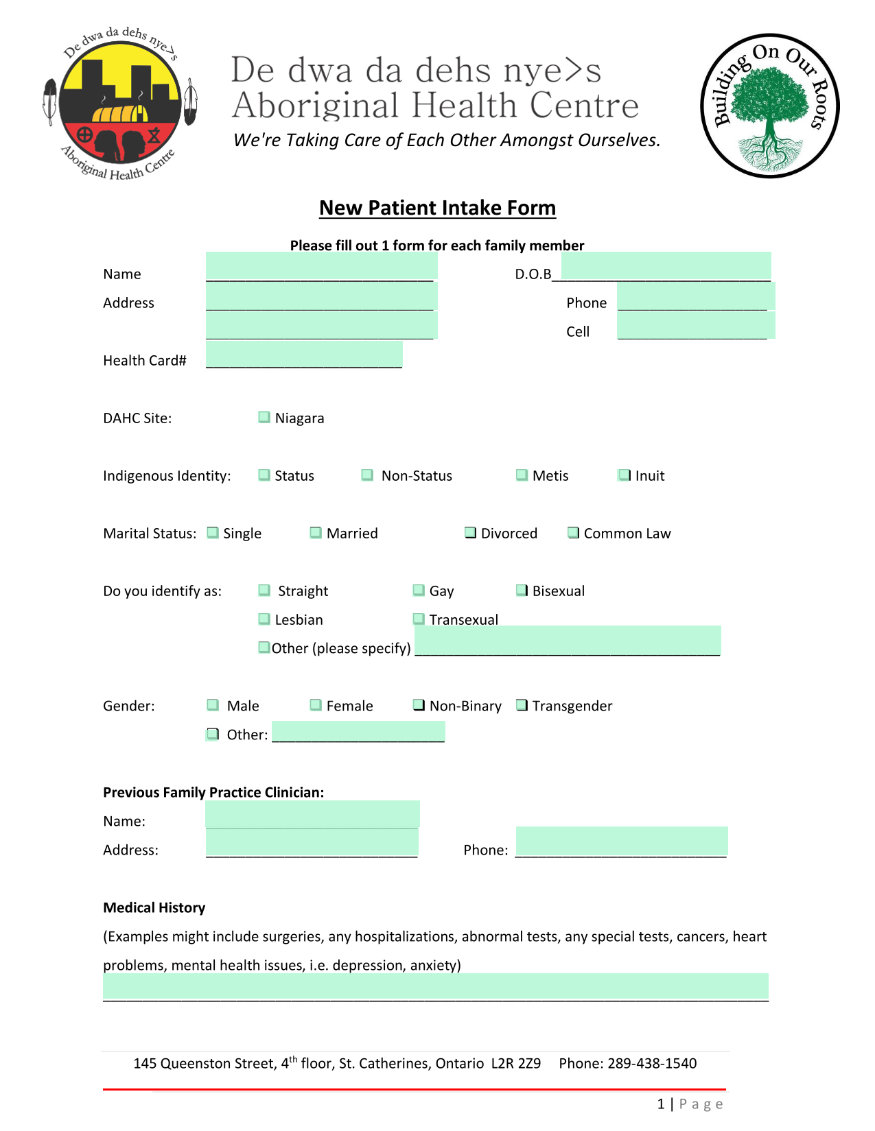 New Patient Intake Form screenshot