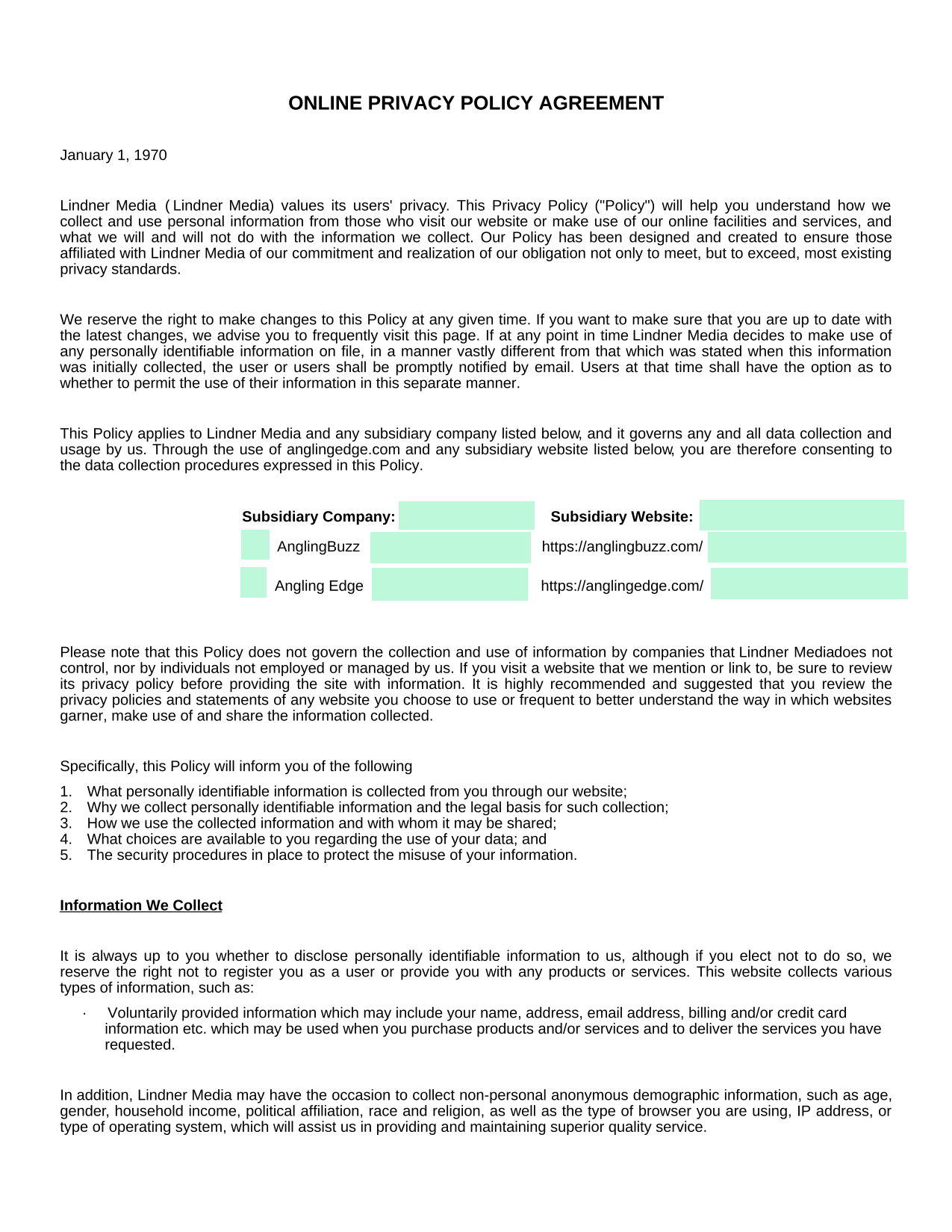 Online Privacy Policy Agreement screenshot