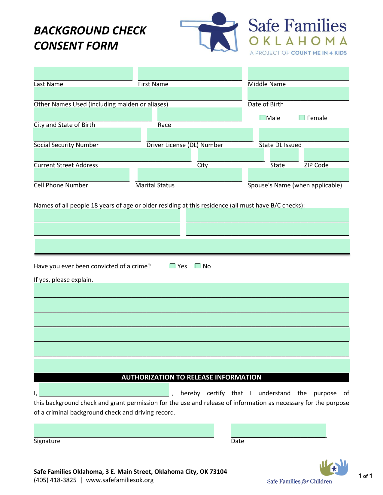 Background Check Consent Form screenshot