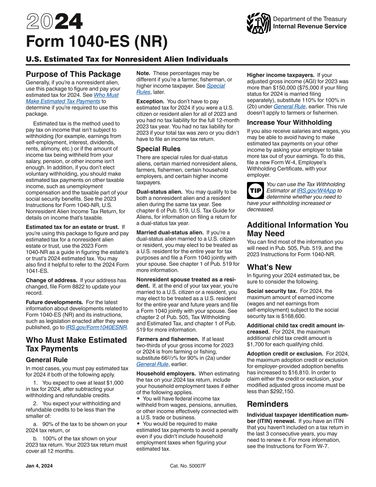 Form 1040 ES (NR) screenshot