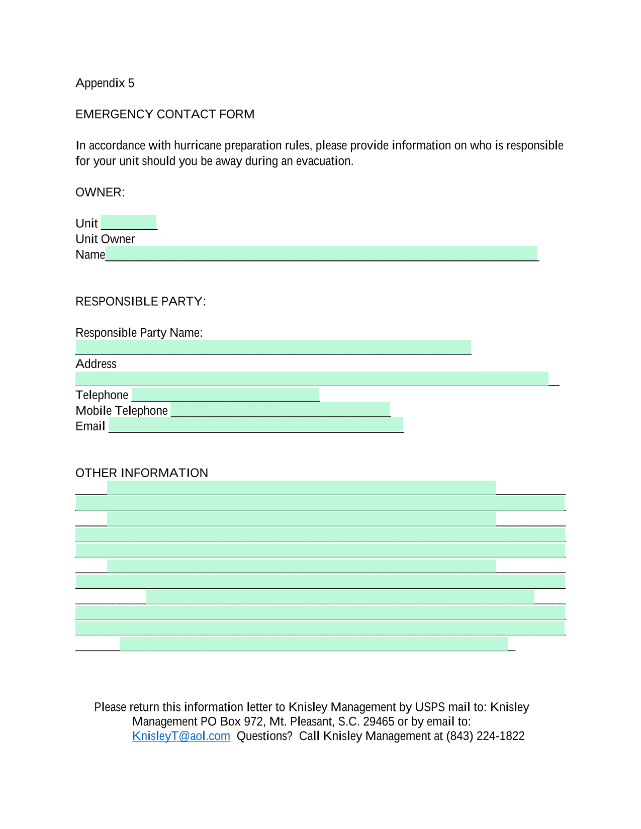 Emergency Contact Form screenshot