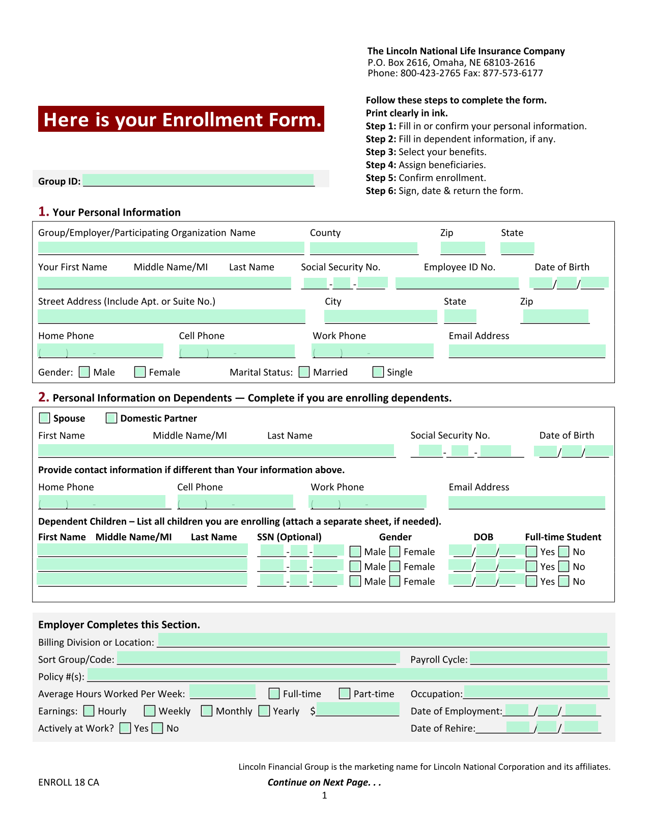 Enrollment Form screenshot