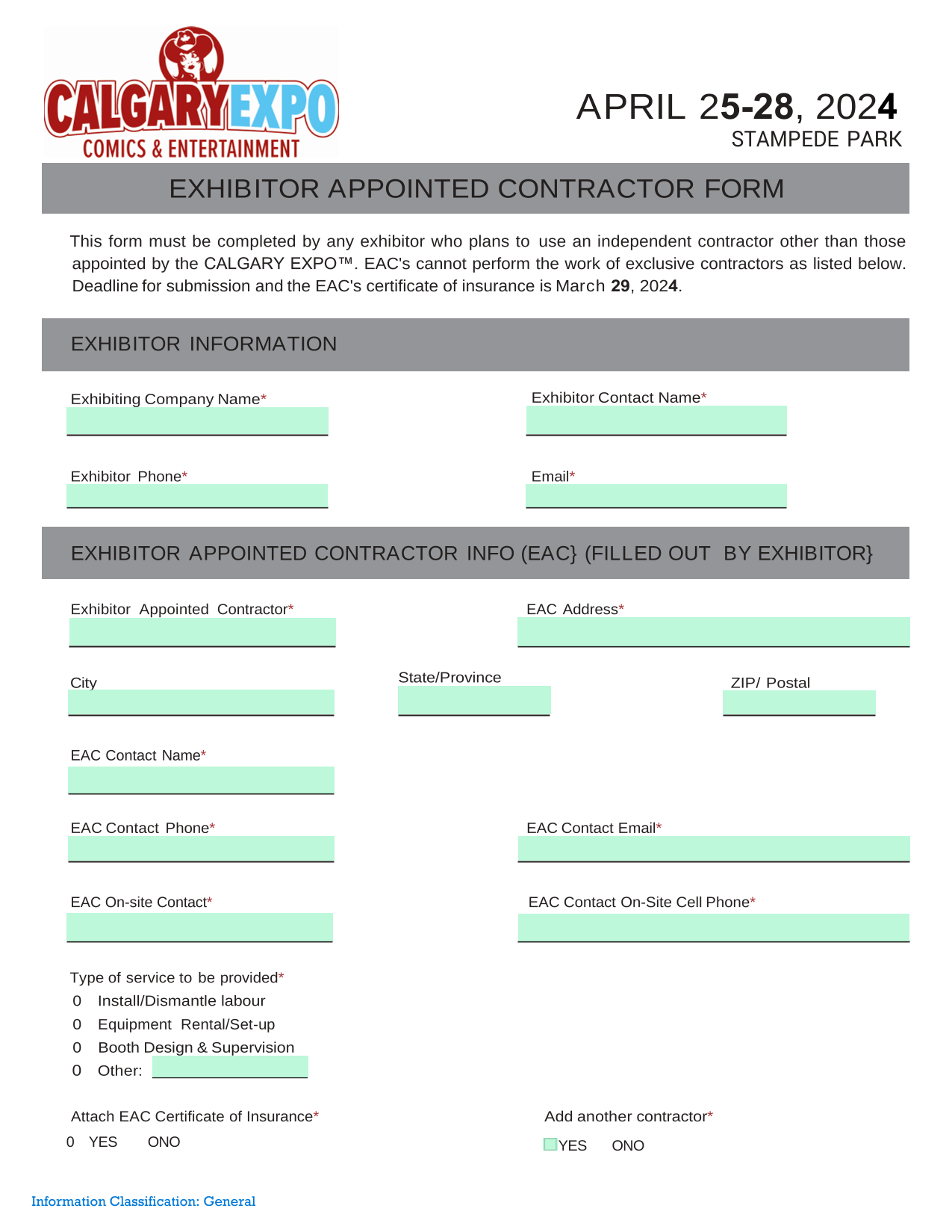 Exhibitor Appointed Contractor Form screenshot