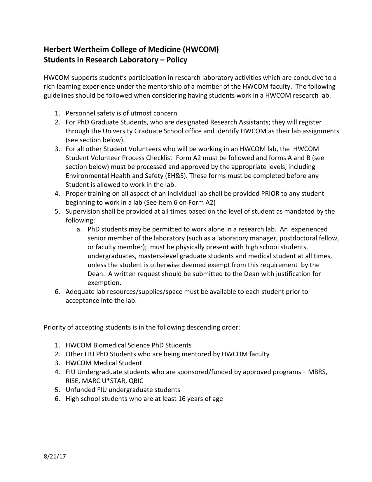Students In Research Laboratory  Policy screenshot