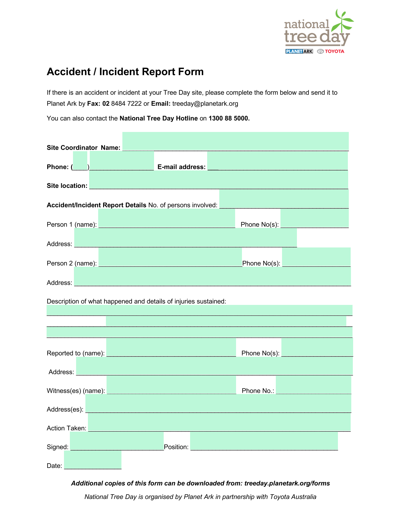 Accident  Incident Report Form screenshot