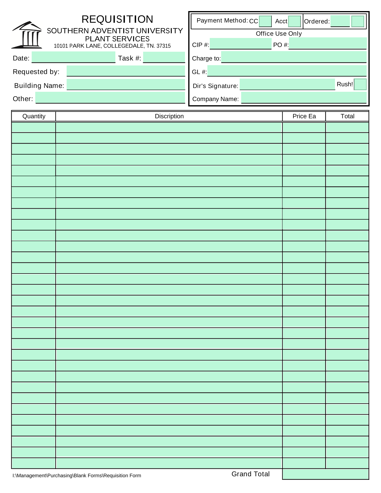 Requisition Form screenshot