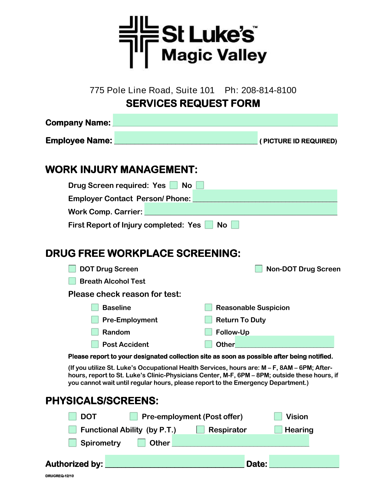 SERVICES REQUEST FORM screenshot