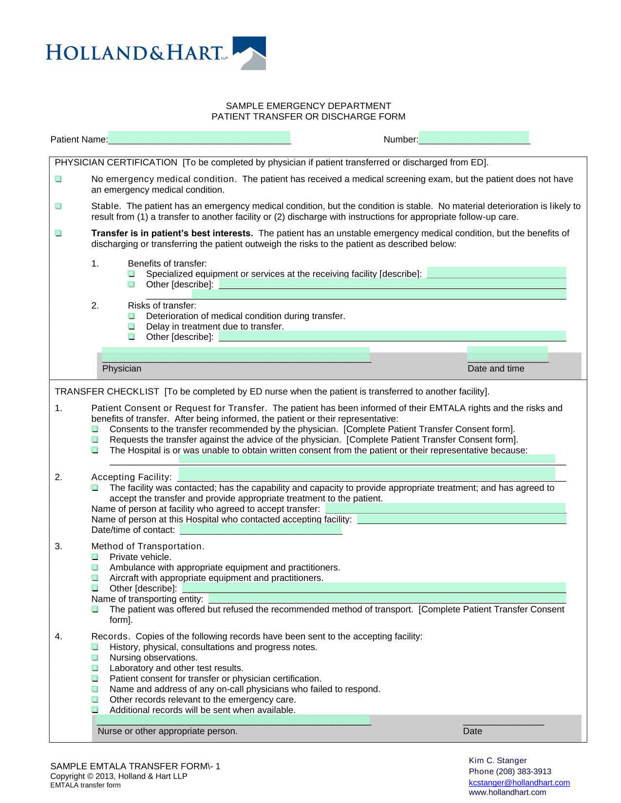 SAMPLE EMTALA TRANSFER FORM screenshot
