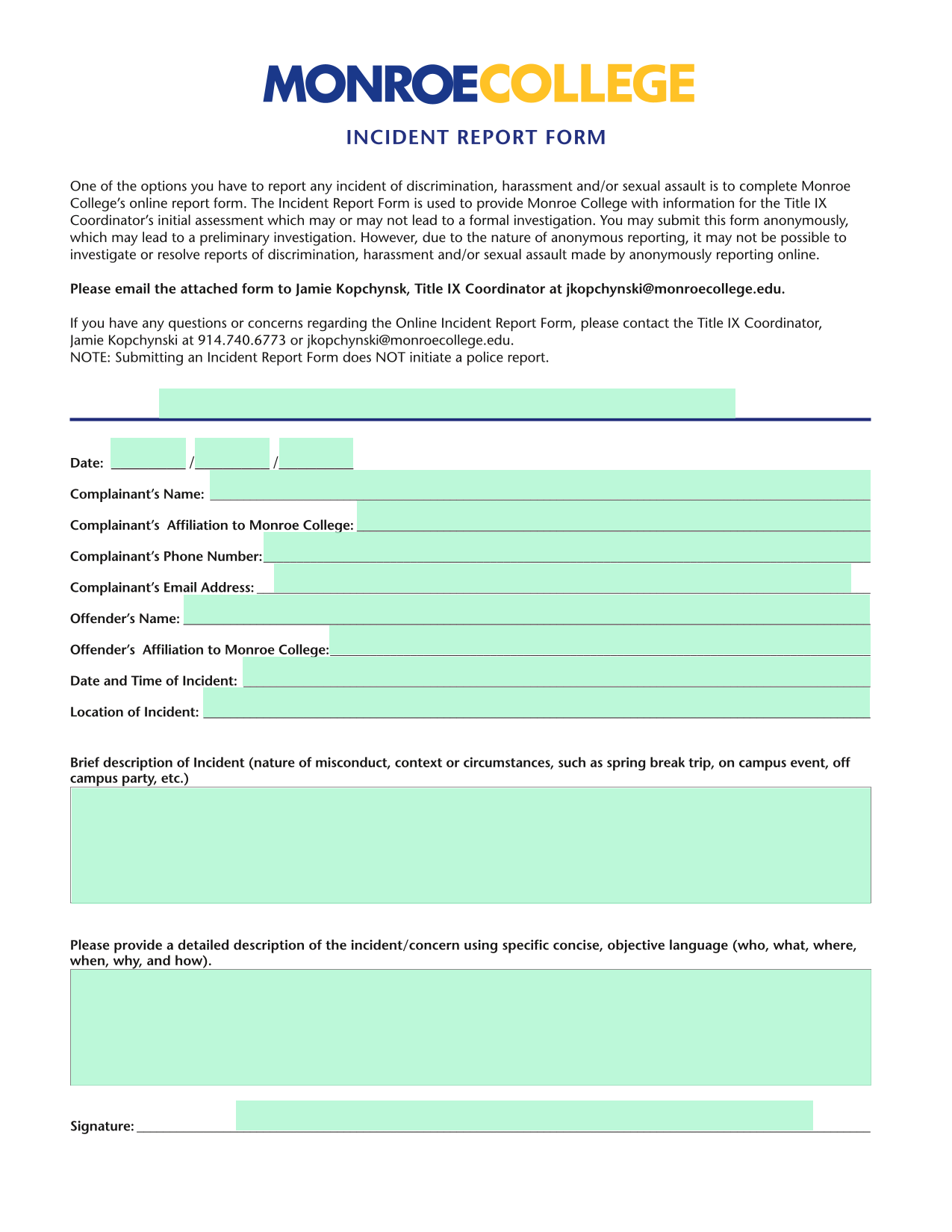 Incident Report Form screenshot