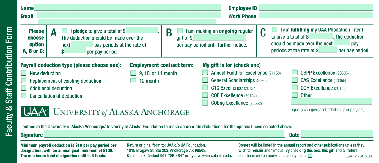 Faculty  Staff Contribution Form screenshot