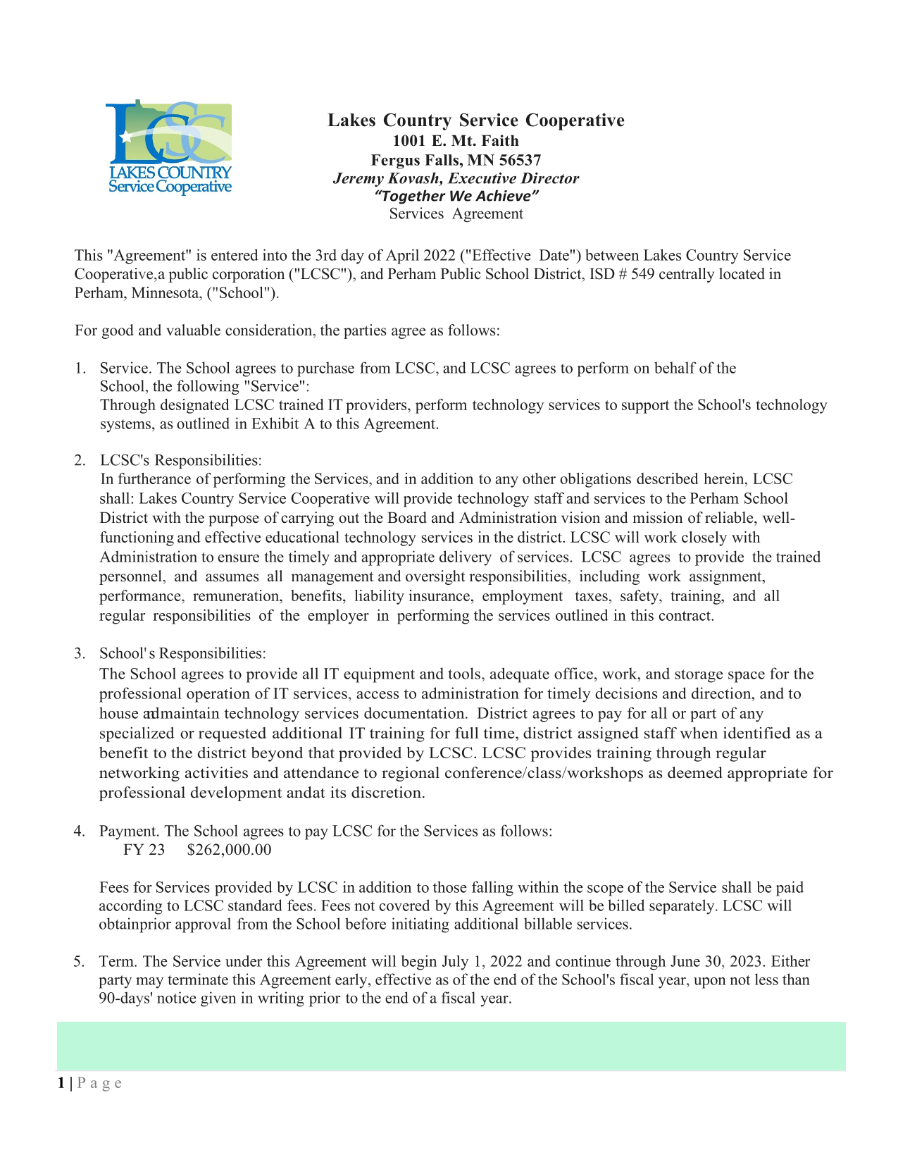 Services Agreement screenshot