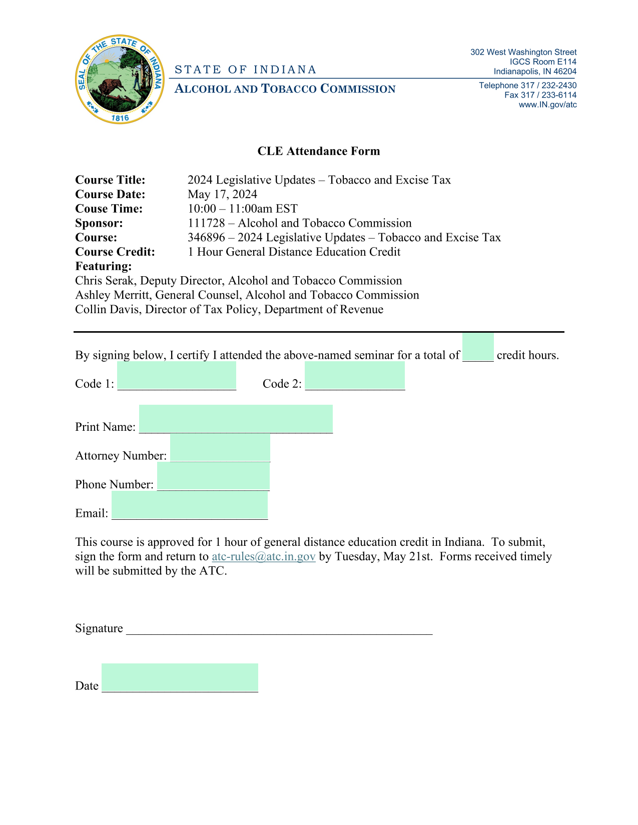 CLE Attendance Form screenshot