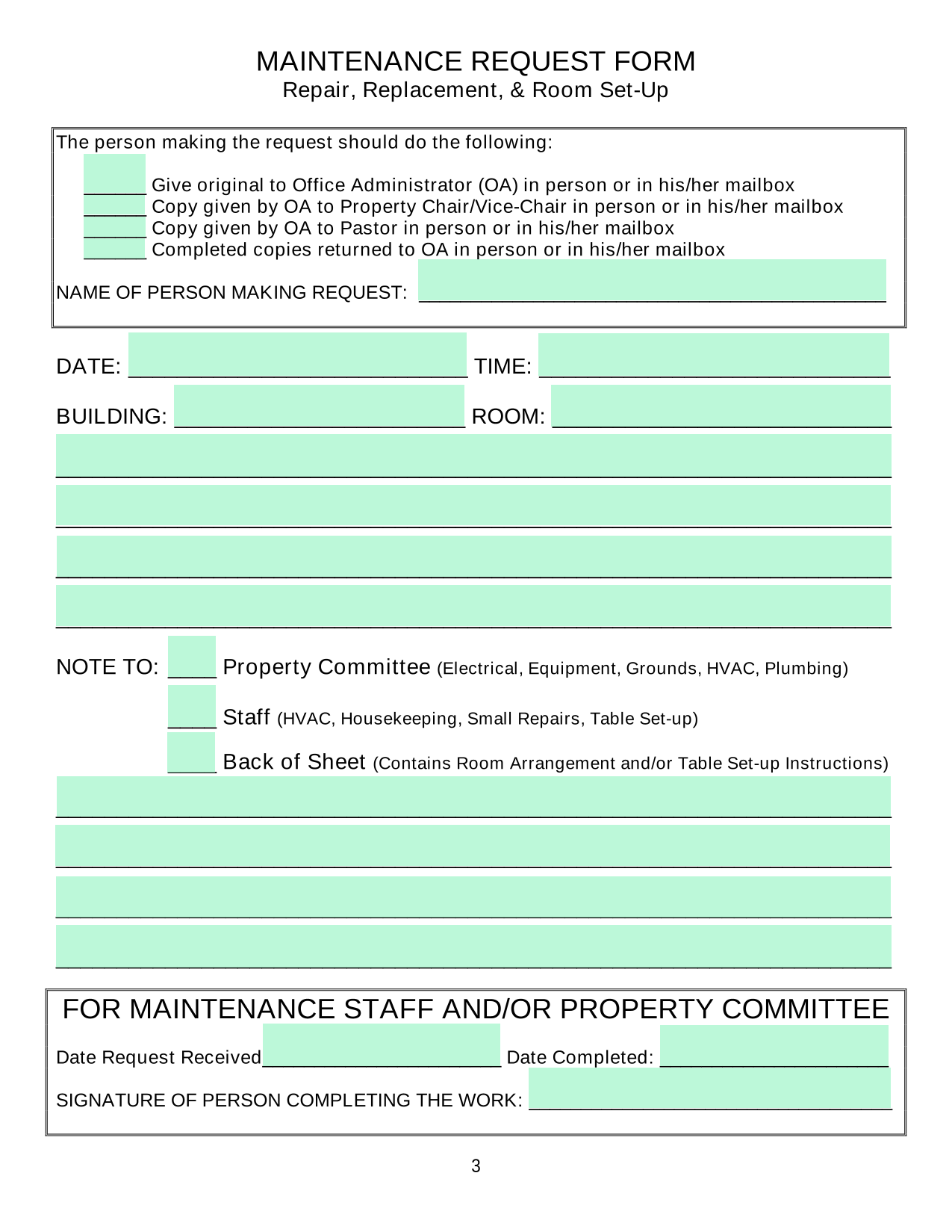 Maintenance Request Form screenshot