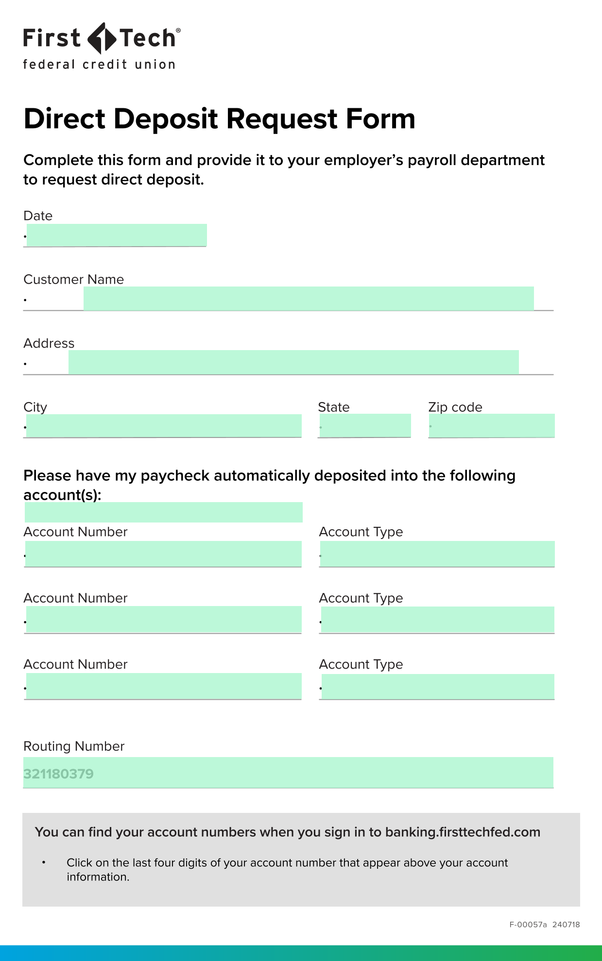 Direct Deposit Request Form screenshot