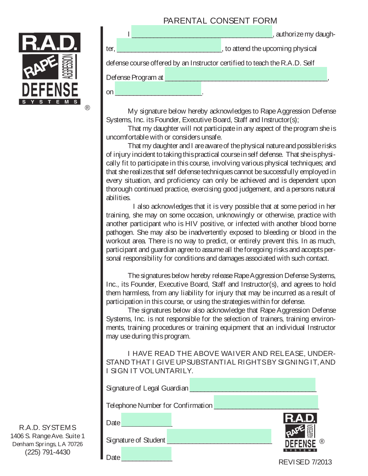 PARENTAL CONSENT FORM screenshot