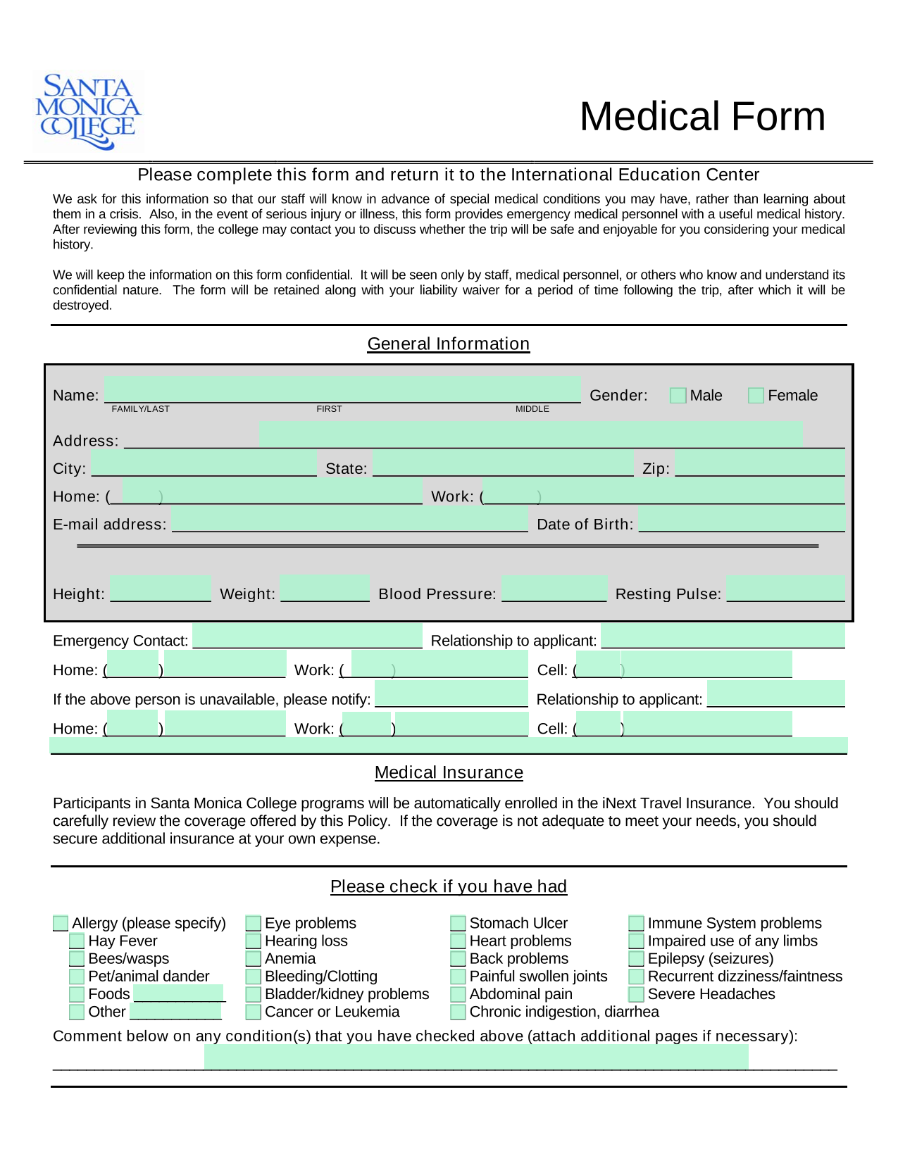 Medical Form screenshot