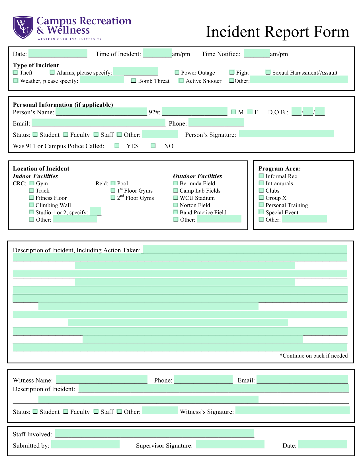 Incident Report Form screenshot