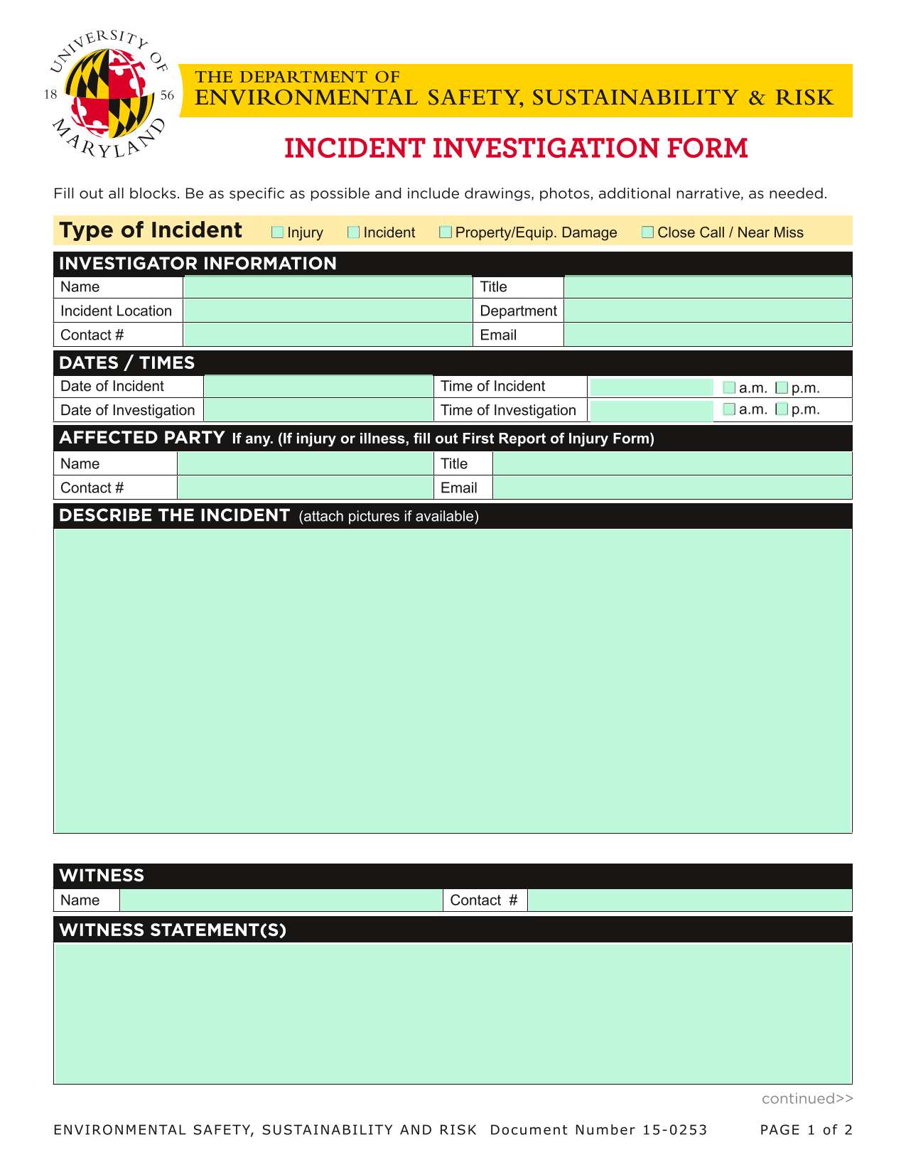 Incident Investigation Form screenshot