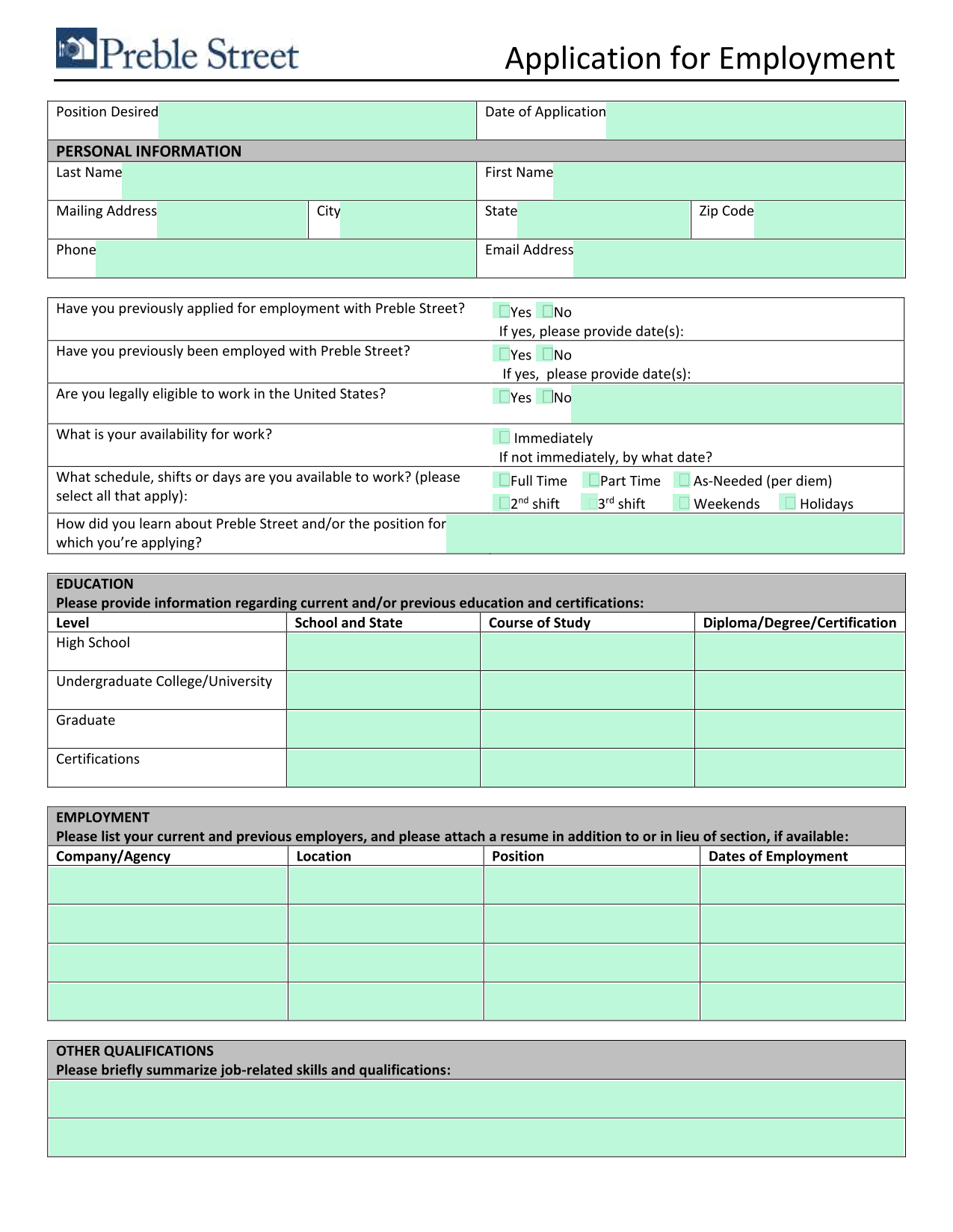 Application For Employment screenshot