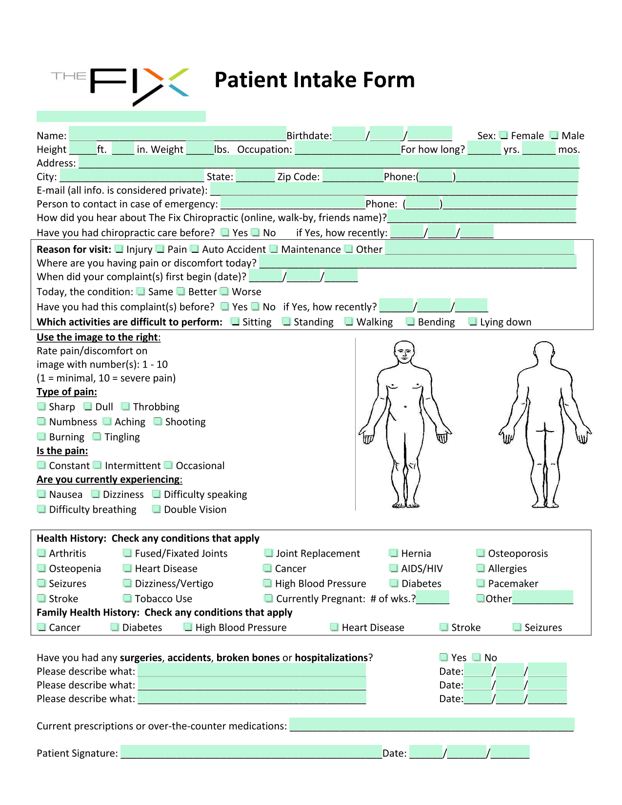 Patient Intake Form screenshot