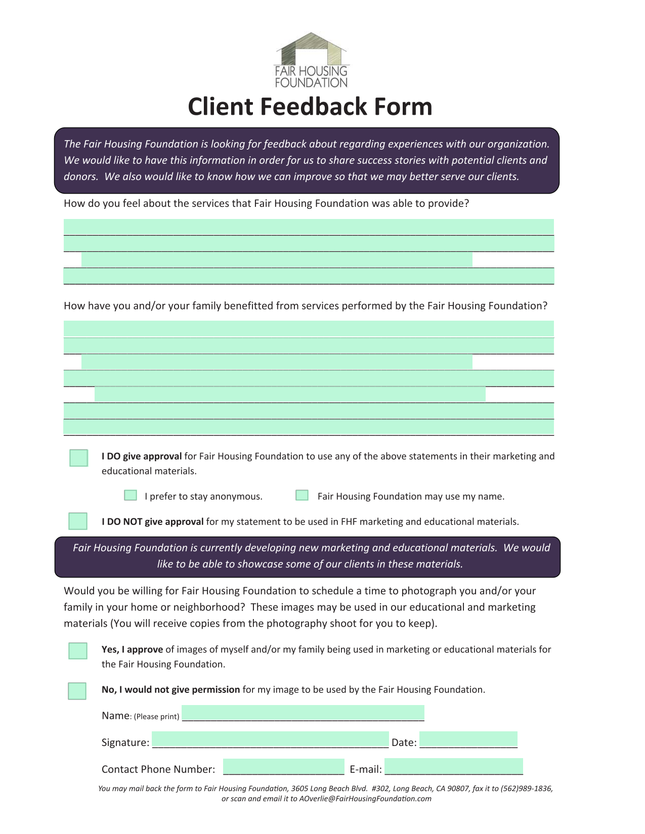 Client Feedback Form screenshot