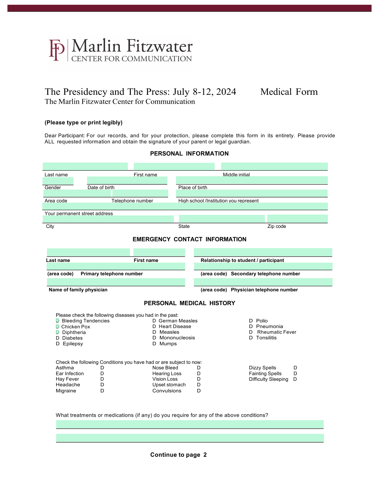Medical Form screenshot