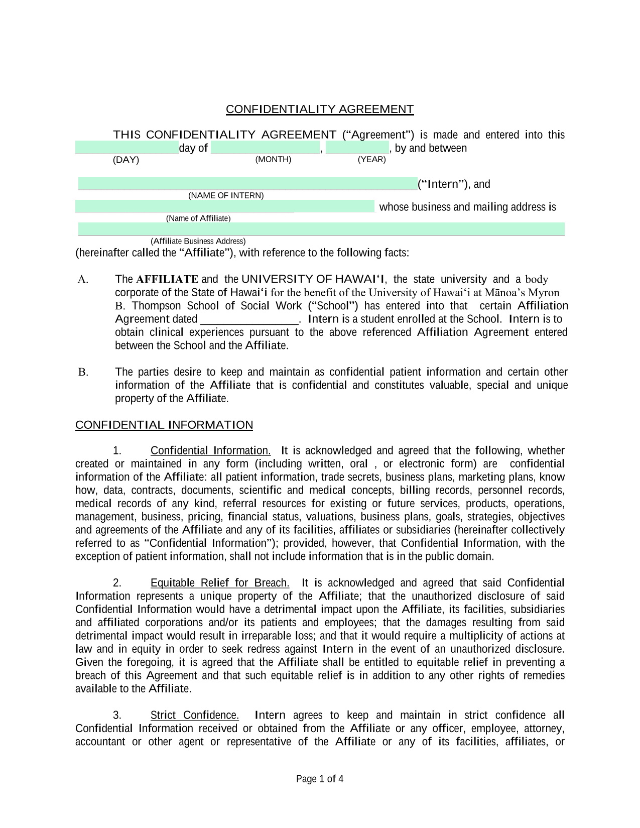 Confidentiality Agreement screenshot