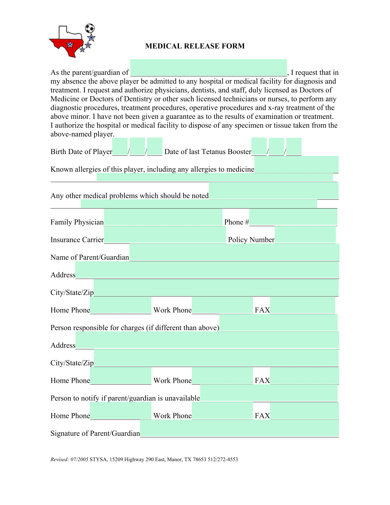 MEDICAL RELEASE FORM screenshot