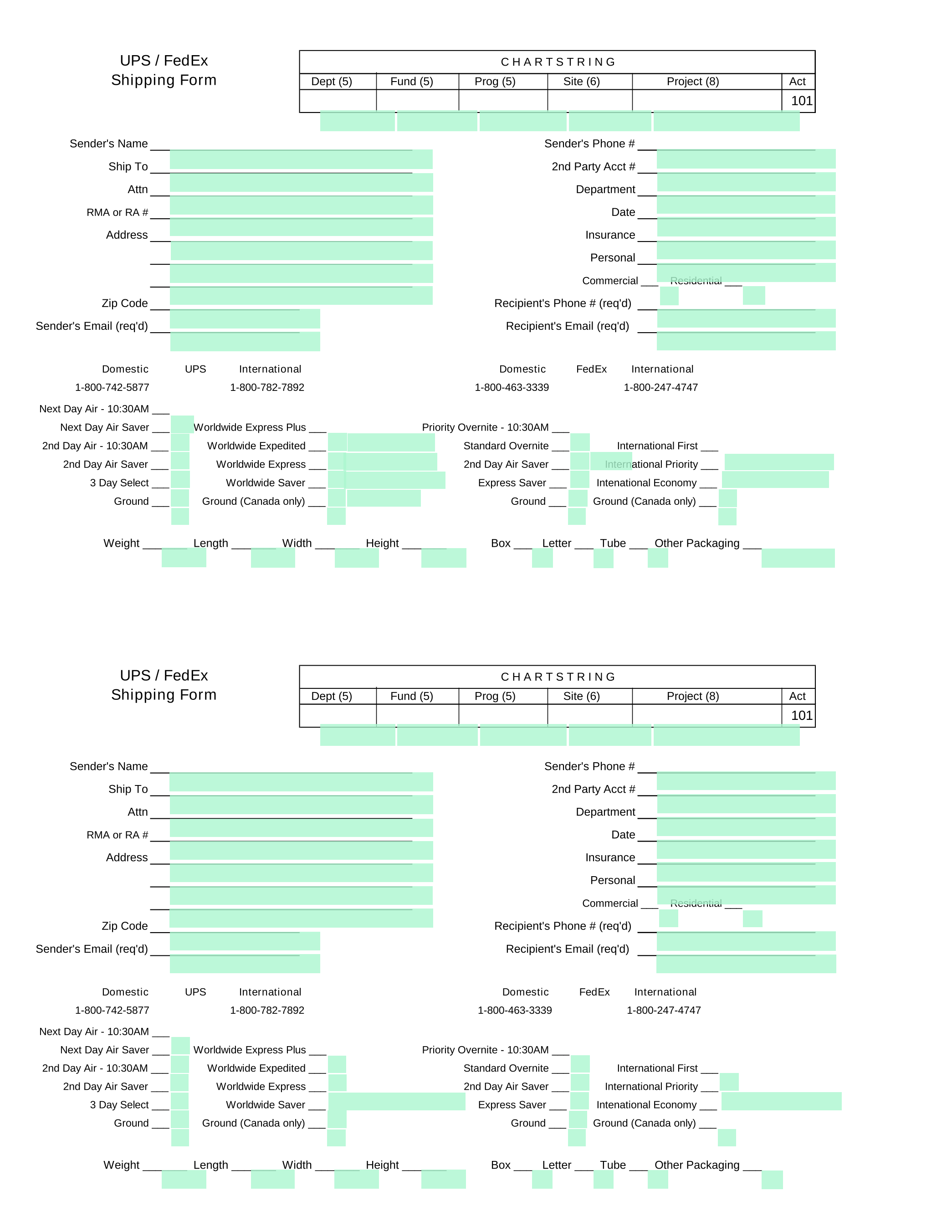 Shipping Form screenshot