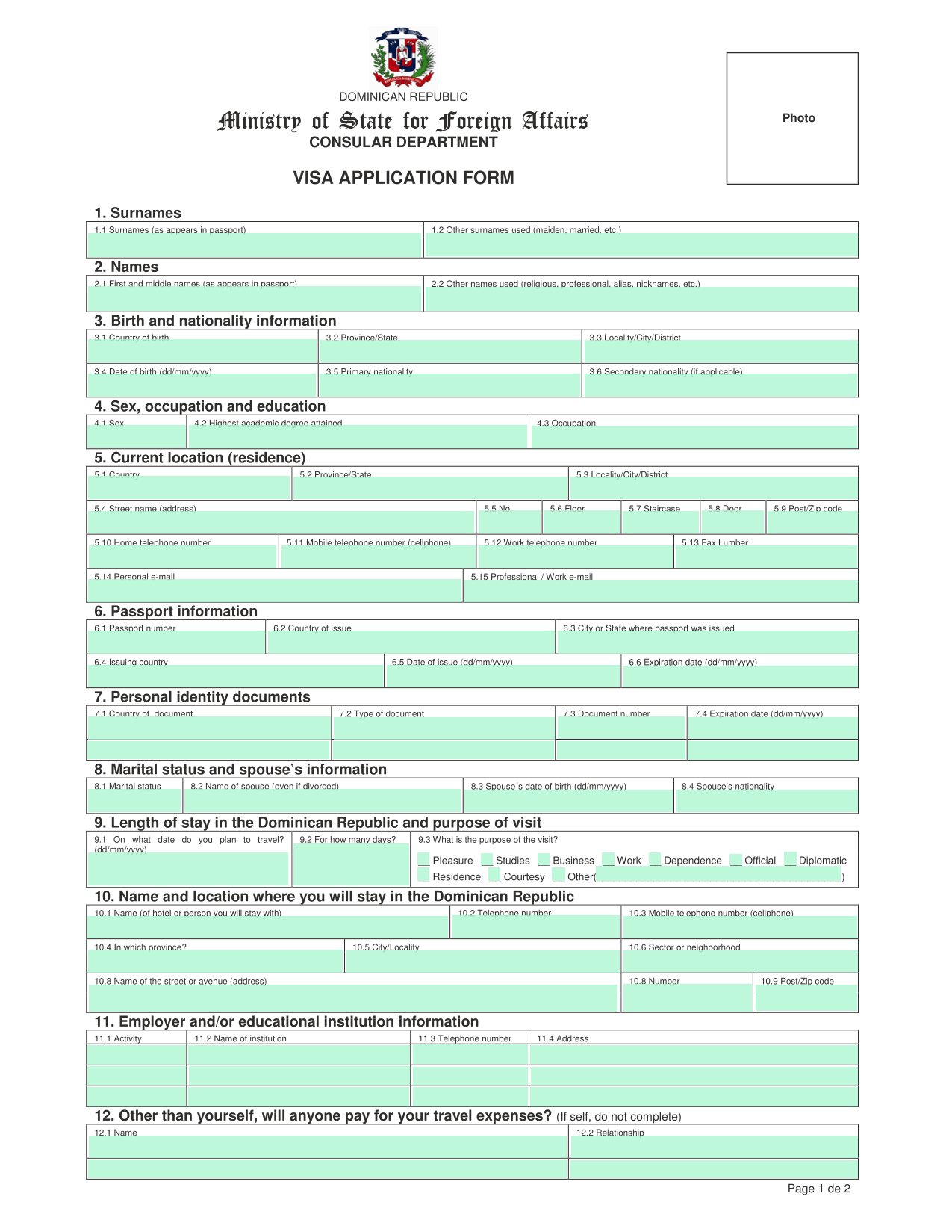 VISA APPLICATION FORM screenshot