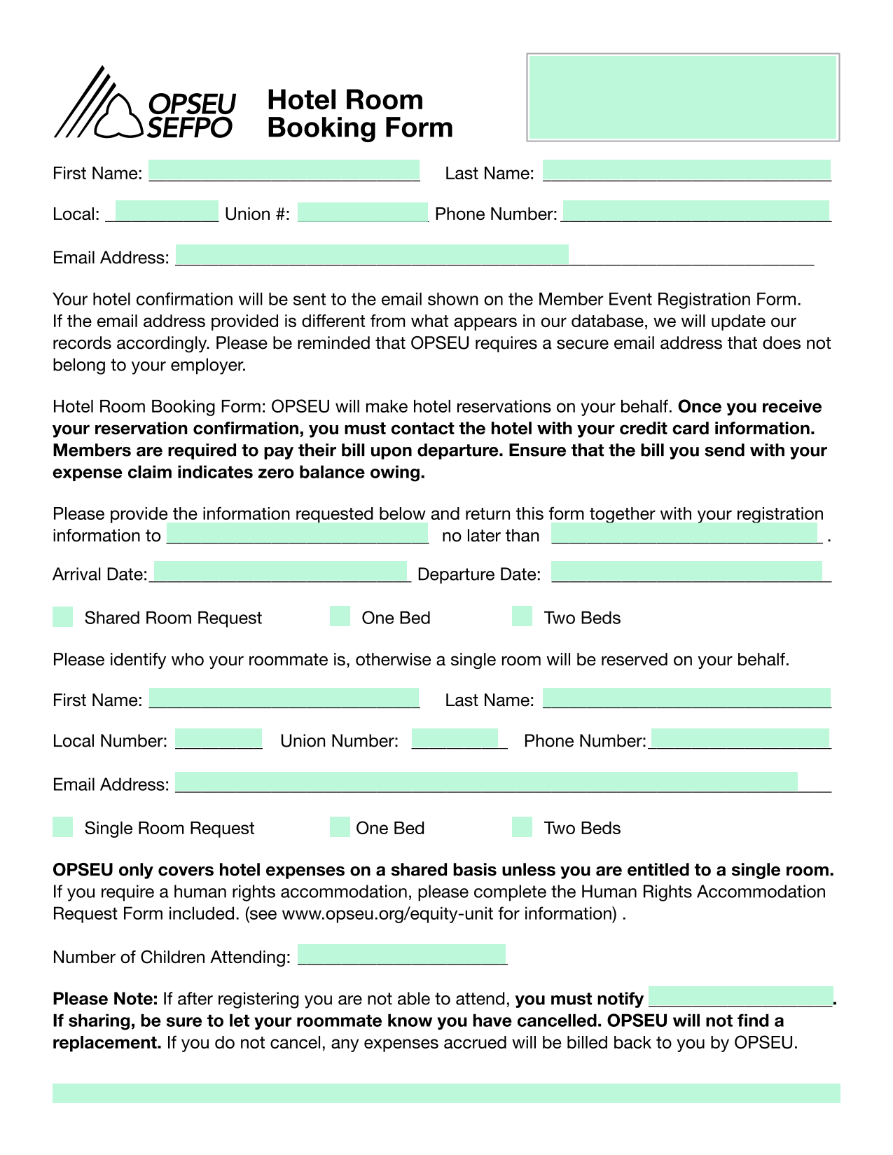 Hotel Room Booking Form screenshot