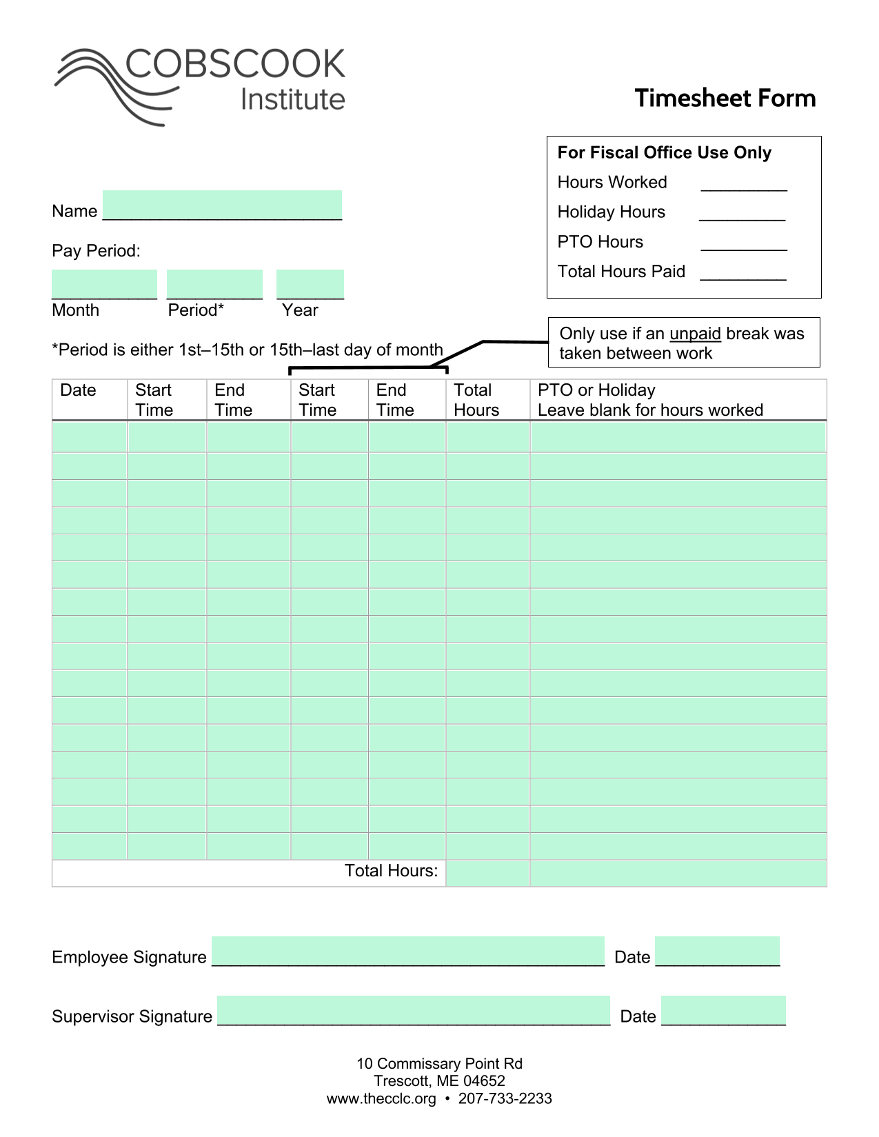 Timesheet Form screenshot