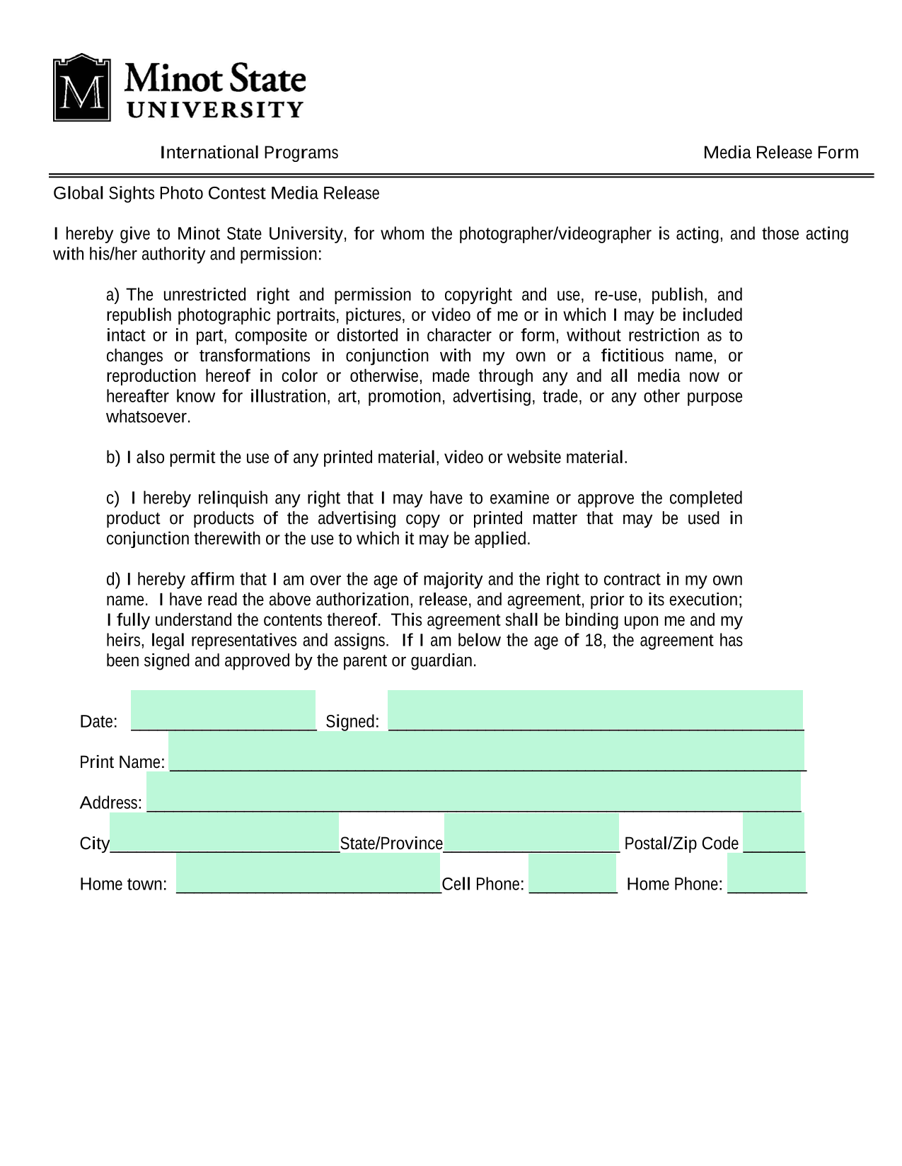 Media Release Form screenshot
