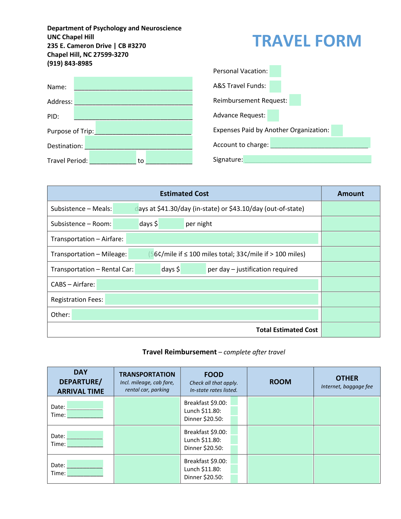 TRAVEL FORM screenshot