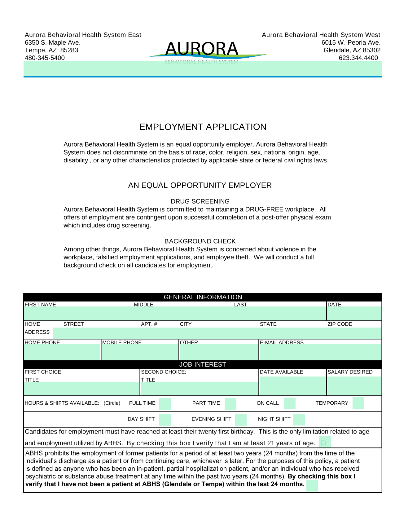 Employment Application screenshot