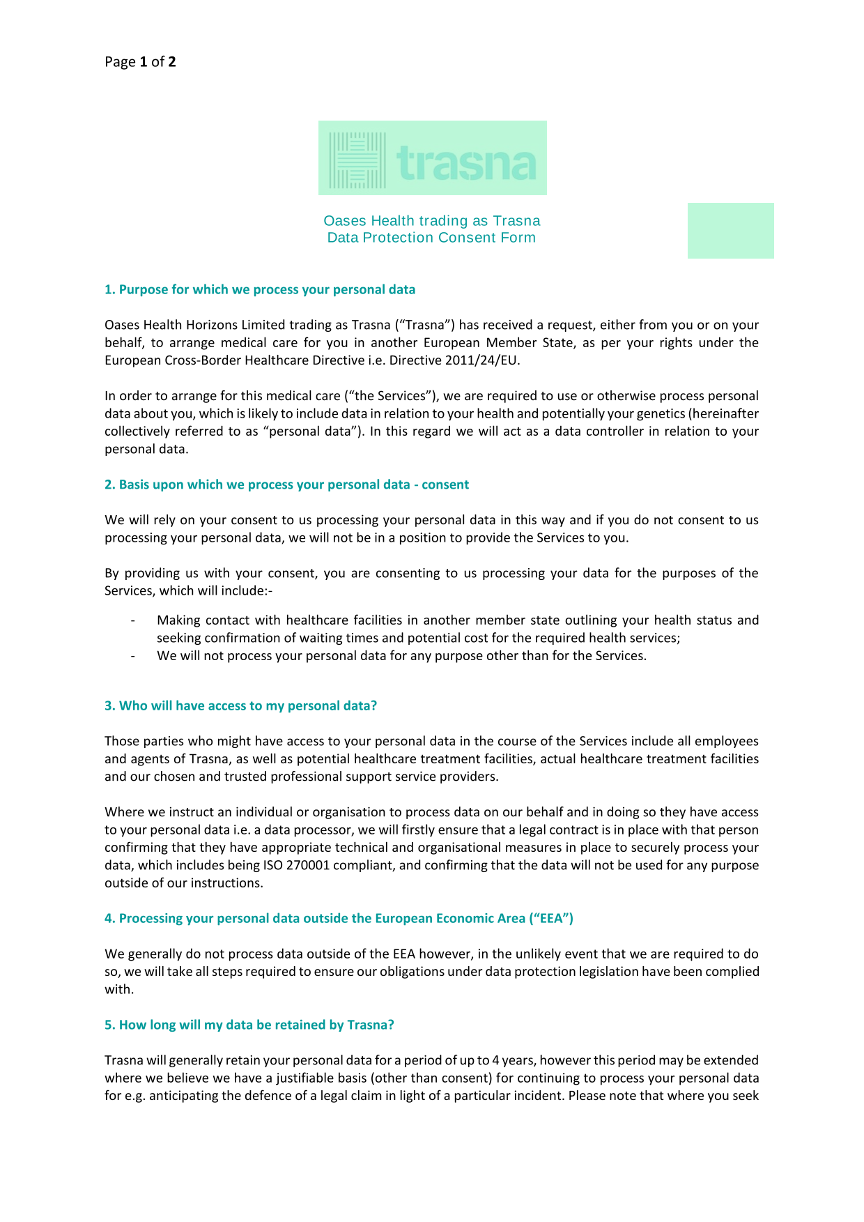 Data Protection Consent Form screenshot