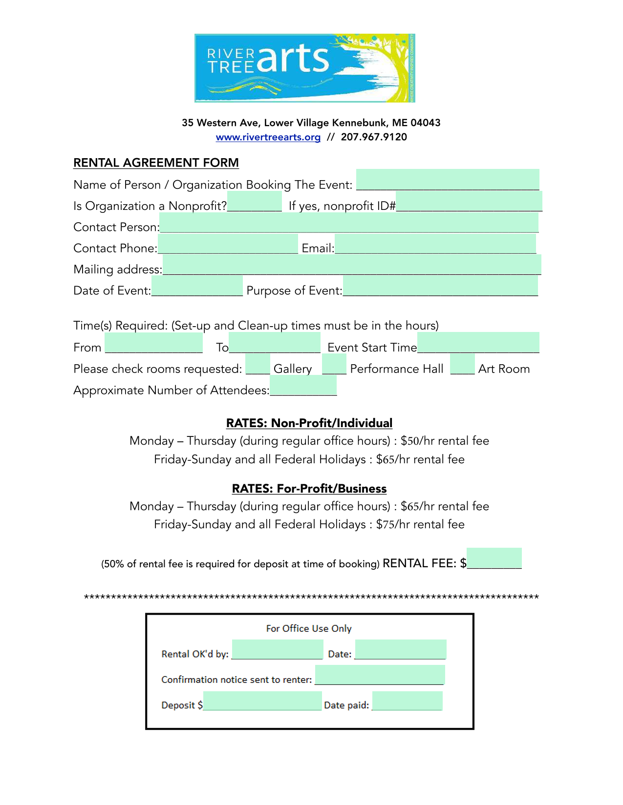 RENTAL AGREEMENT FORM screenshot