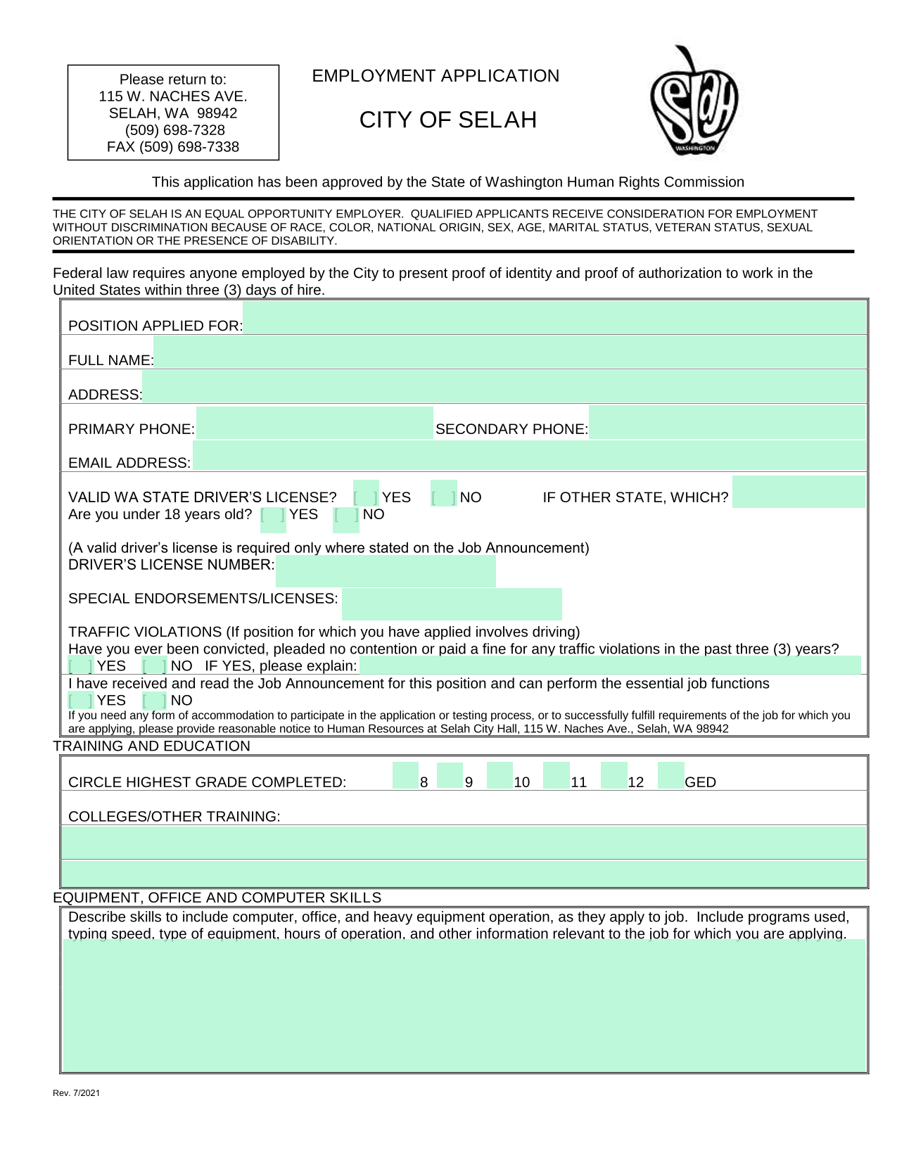 Employment Application screenshot