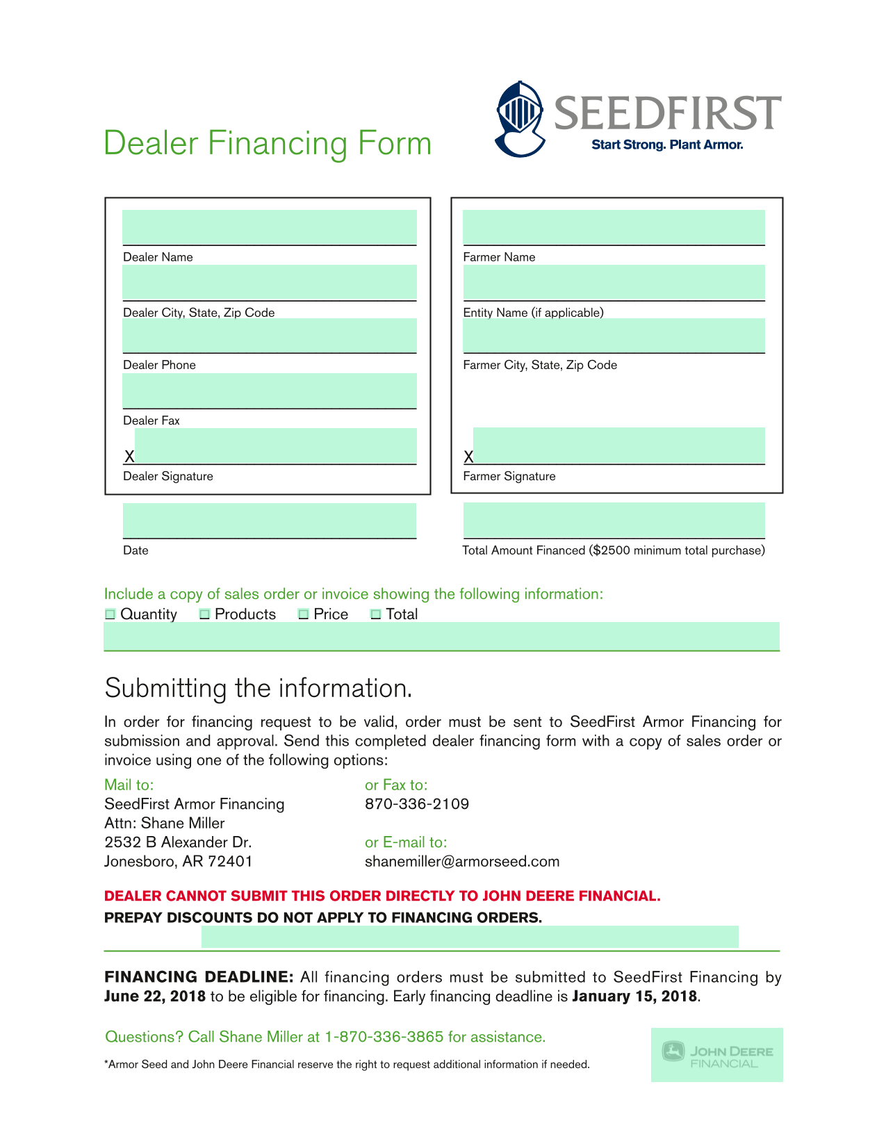 Dealer Financing Form screenshot