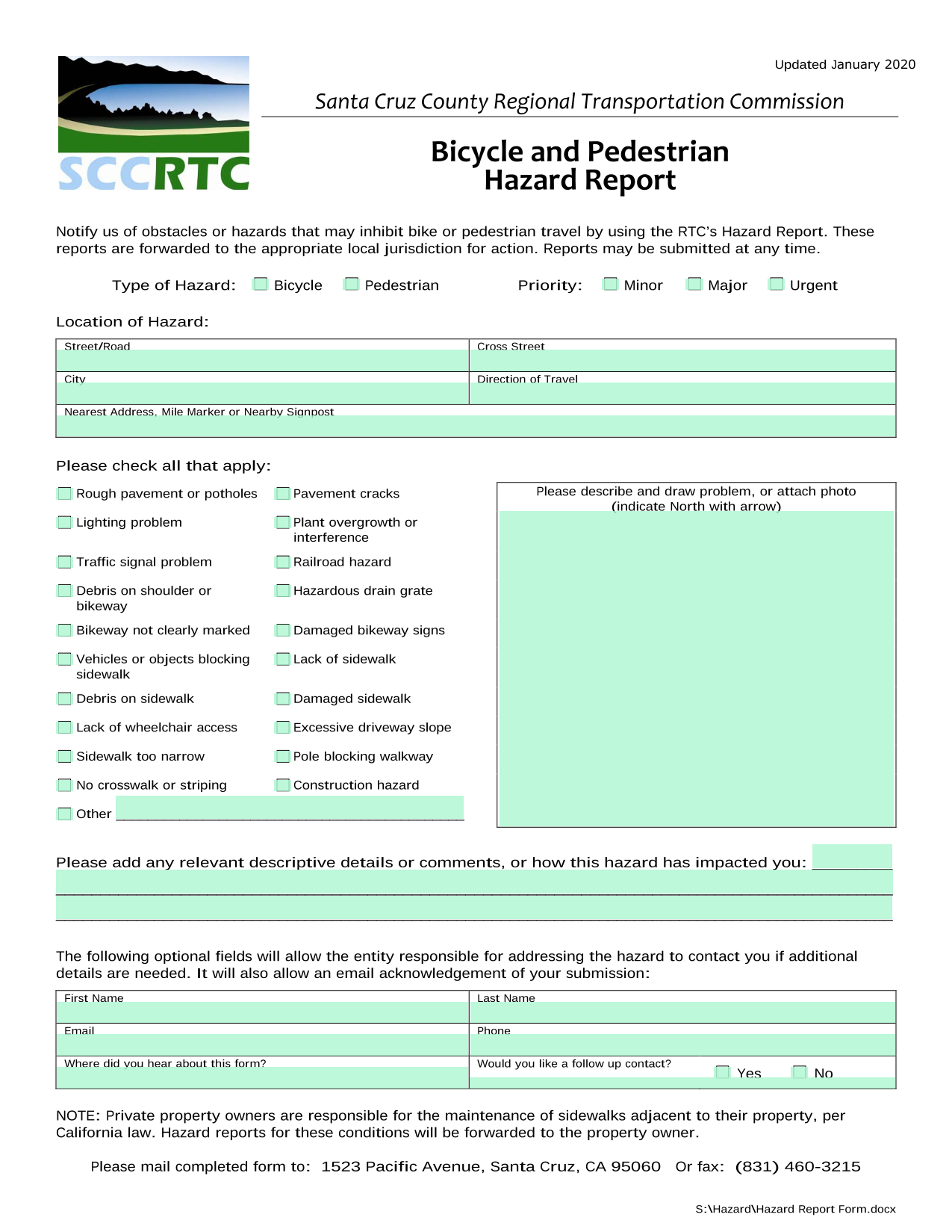 Hazard Report Form screenshot